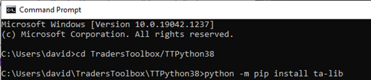 Command Prompt for Python talib install